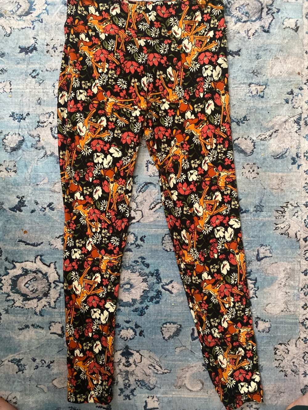 LuLaRoe Disney Leggings One Size Bambi Floral Black Orange Woodland Butter Soft
